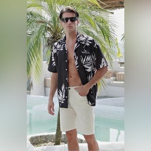 Aptro Men’s Hawaiian S/S Button Down Beach/Palm Shirt Size Large